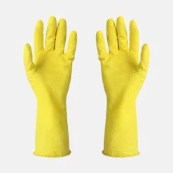 Yellow Household Gloves With Flock Line